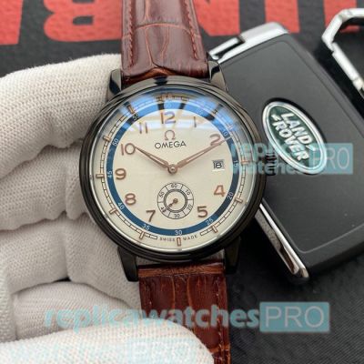 Buy Online Copy Omega White Dial Brown Leather Strap Men's Watch